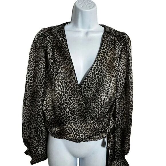 Generation Love 100% silk wrap top blouse Animal leopard print size small - Picture 2 of 12